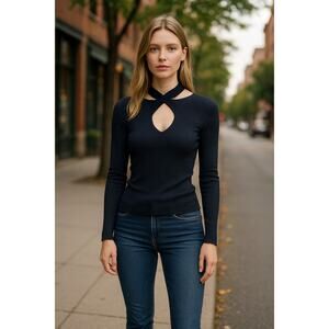 SANCTUARY Sweater Size XXS NEW Black Around the Neck Top Knit